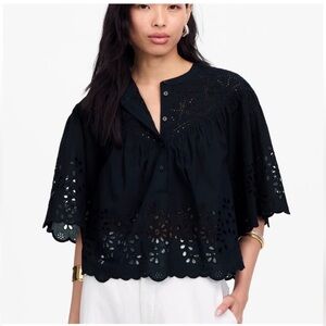 Madewell Black Eyelet Cotton Peasant Blouse